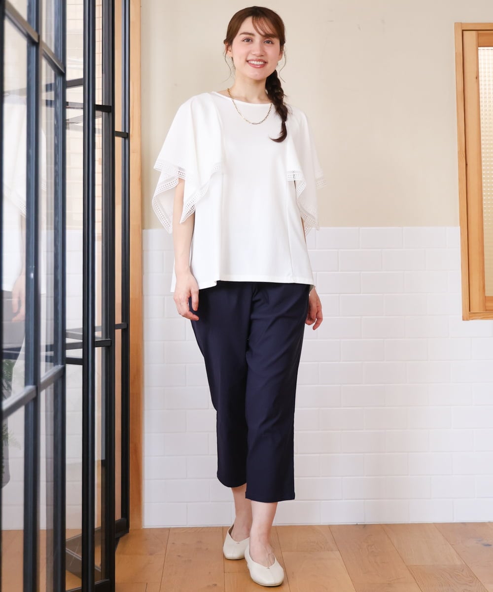 OLKHD31069 eur3(エウルキューブ) 【大きいサイズ/a.v.v×eur3】接触冷感ハンカチーフスリーブカットソー アイボリー