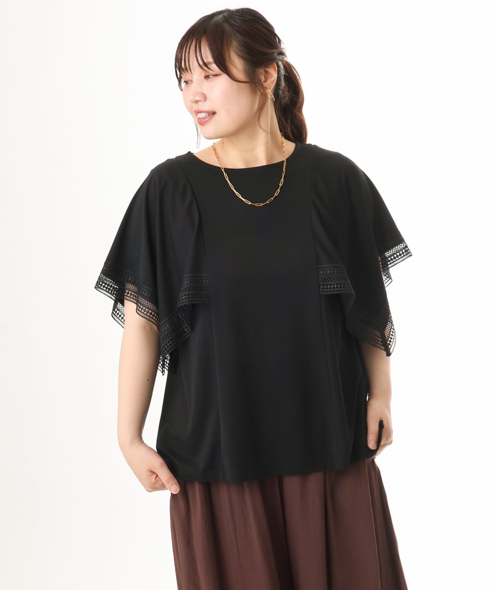 OLKHD31069 eur3(エウルキューブ) 【大きいサイズ/a.v.v×eur3】接触冷感ハンカチーフスリーブカットソー ブラック