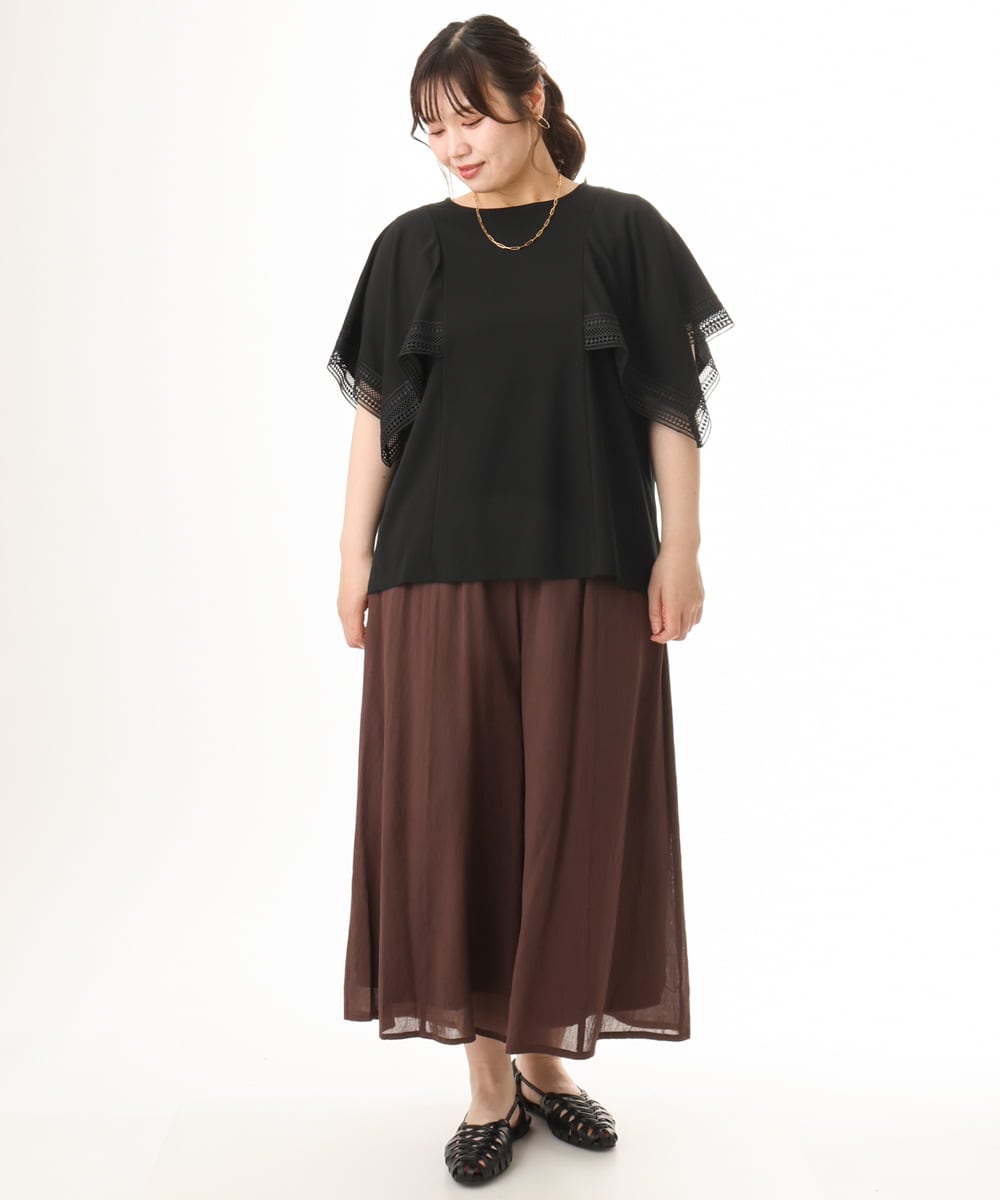 OLKHD31069 eur3(エウルキューブ) 【大きいサイズ/a.v.v×eur3】接触冷感ハンカチーフスリーブカットソー ブラック