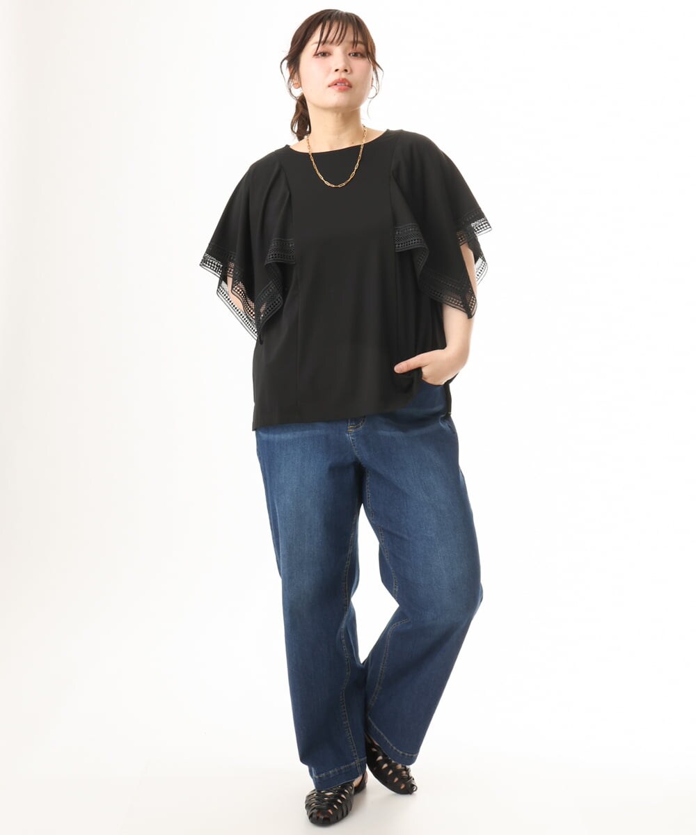OLKHD31069 eur3(エウルキューブ) 【大きいサイズ/a.v.v×eur3】接触冷感ハンカチーフスリーブカットソー ブラック