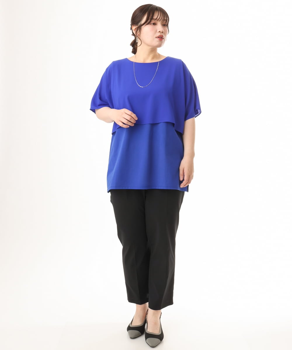 OLKHD32064 eur3(エウルキューブ) 【大きいサイズ/UVカット】接触冷感ケープデザインカットソー ブルー