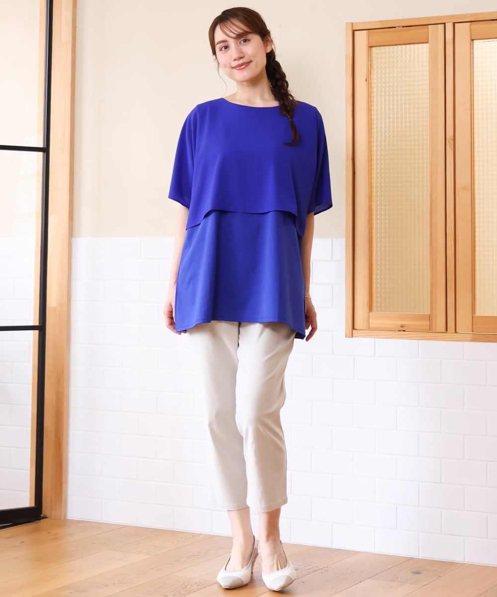 OLKHD32064 eur3(エウルキューブ) 【大きいサイズ/UVカット】接触冷感ケープデザインカットソー ブルー