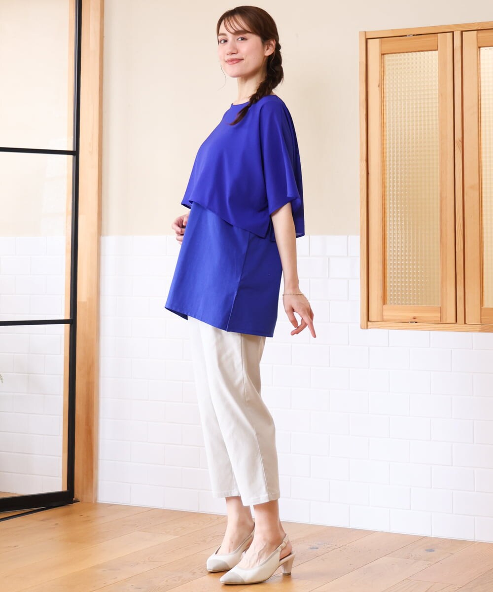 OLKHD32064 eur3(エウルキューブ) 【大きいサイズ/UVカット】接触冷感ケープデザインカットソー ブルー