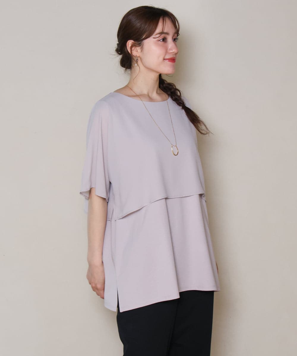 OLKHD32064 eur3(エウルキューブ) 【大きいサイズ/UVカット】接触冷感ケープデザインカットソー ライトグレー