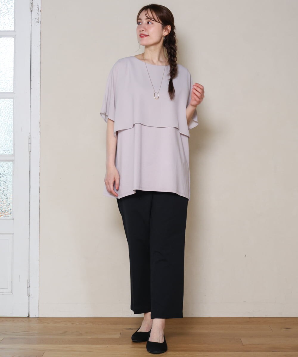 OLKHD32064 eur3(エウルキューブ) 【大きいサイズ/UVカット】接触冷感ケープデザインカットソー ライトグレー