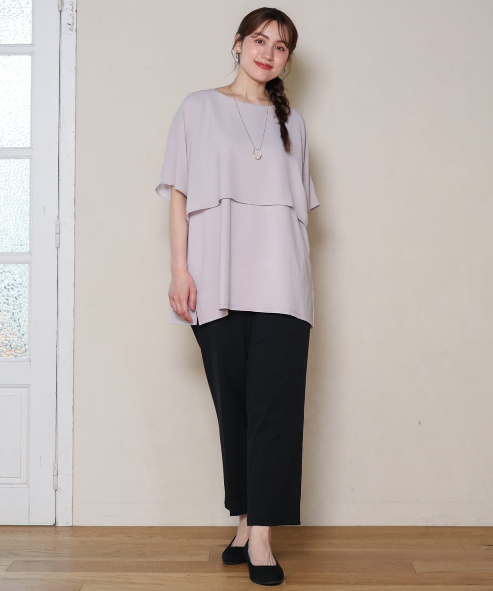 OLKHD32064 eur3(エウルキューブ) 【大きいサイズ/UVカット】接触冷感ケープデザインカットソー ライトグレー