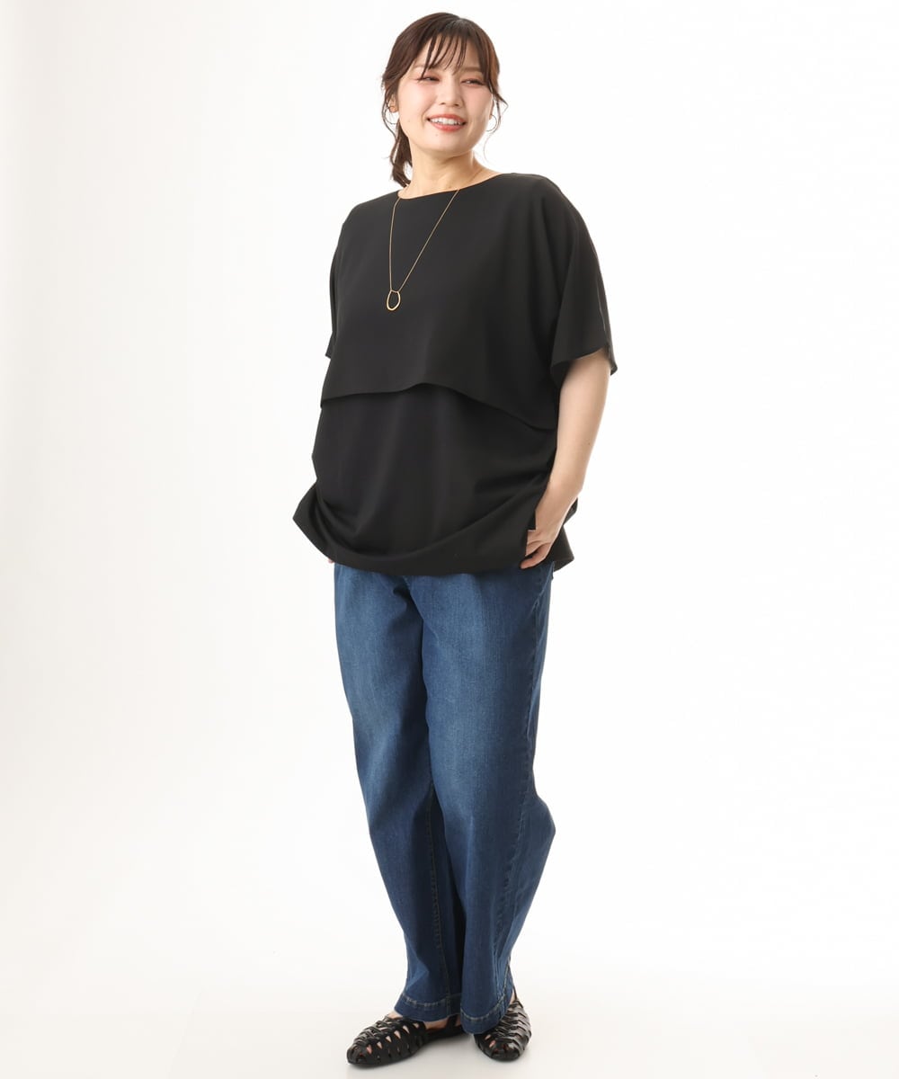 OLKHD32064 eur3(エウルキューブ) 【大きいサイズ/UVカット】接触冷感ケープデザインカットソー ブラック
