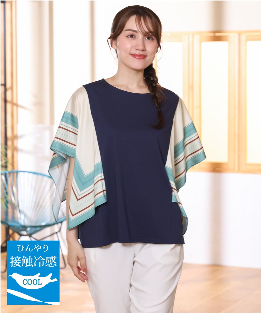 OLKHD41099 eur3 【大きいサイズ/接触冷感】スカーフプリントトップス
