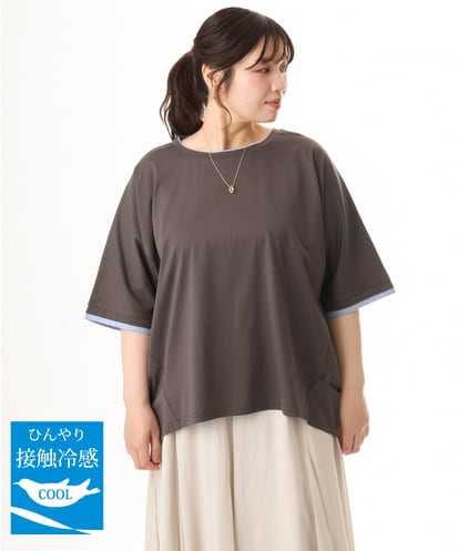 OLKHD42079  【大きいサイズ/ 接触冷感】配色コットントップス