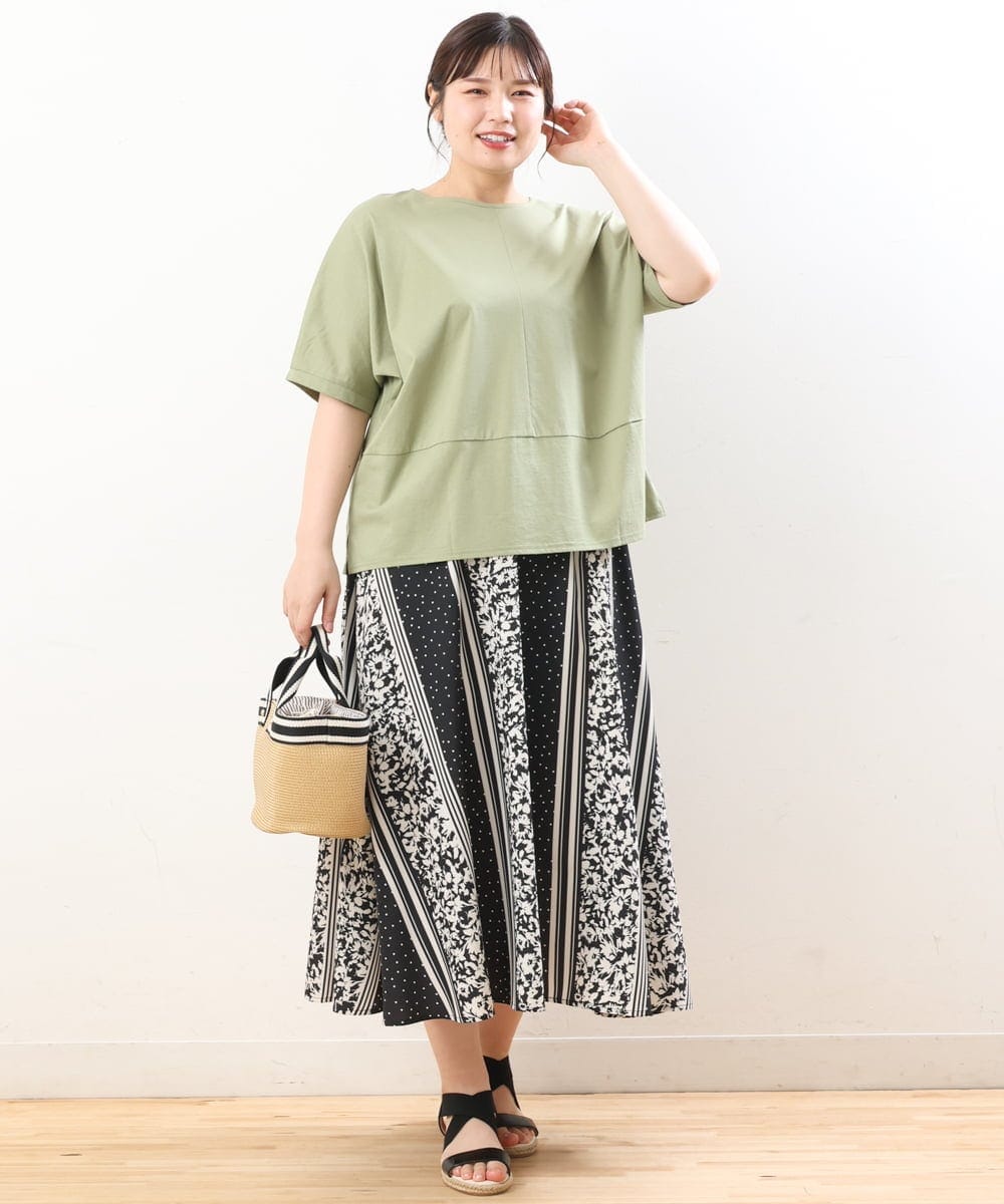 OLKHS43070 eur3(エウルキューブ) 【大きいサイズ/接触冷感】前後2WAYコットントップス カーキ(36)