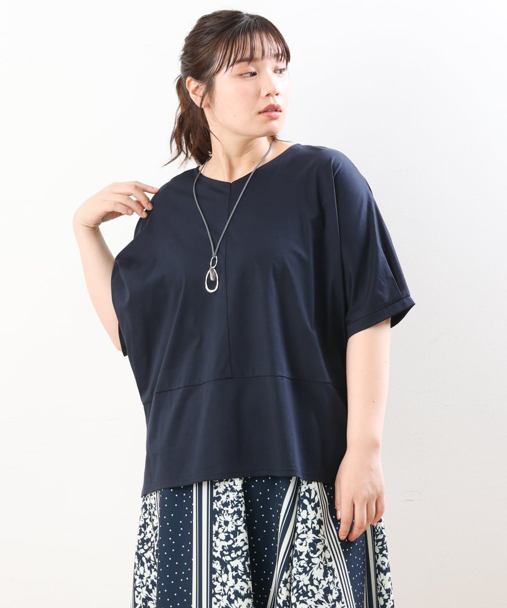 OLKHS43070 eur3(エウルキューブ) 【大きいサイズ/接触冷感】前後2WAYコットントップス ネイビー(57)