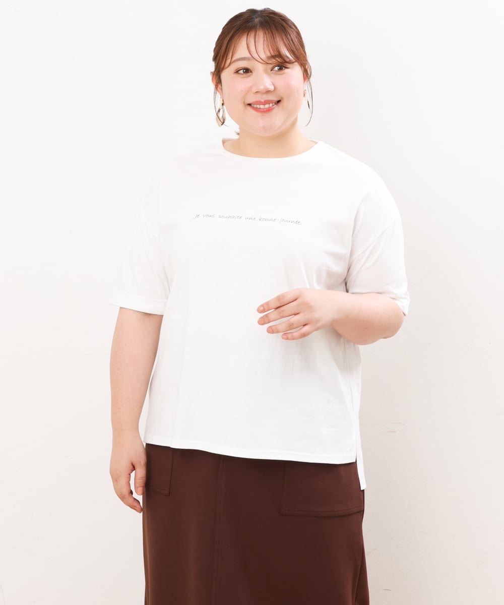 OLKHS59060 eur3(エウルキューブ) 【大きいサイズ】着心地さらっとコットンロゴTシャツ ホワイト(90)