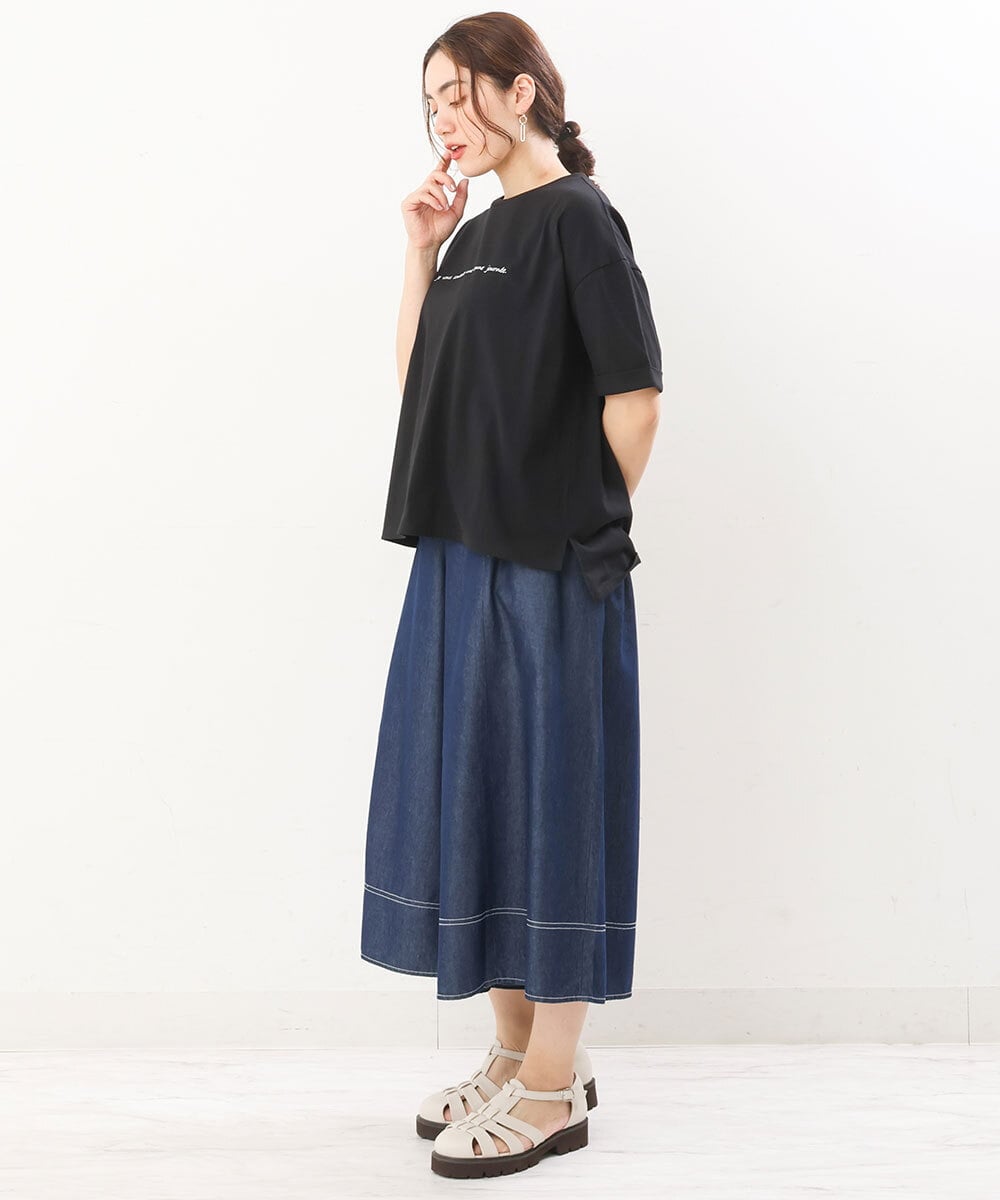 OLKHS59060 eur3(エウルキューブ) 【大きいサイズ】着心地さらっとコットンロゴTシャツ ブラック(94)