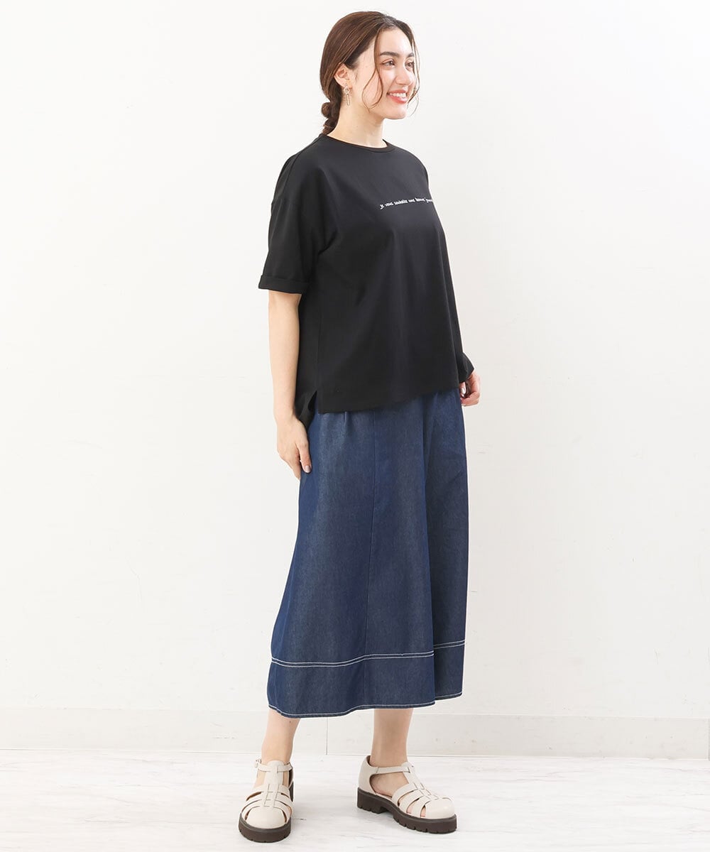 OLKHS59060 eur3(エウルキューブ) 【大きいサイズ】着心地さらっとコットンロゴTシャツ ブラック(94)