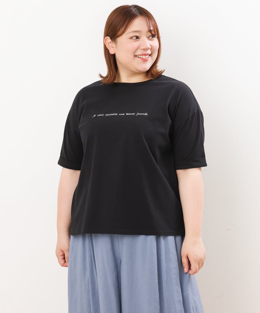 OLKHS59060 eur3(エウルキューブ) 【大きいサイズ】着心地さらっとコットンロゴTシャツ ブラック(94)