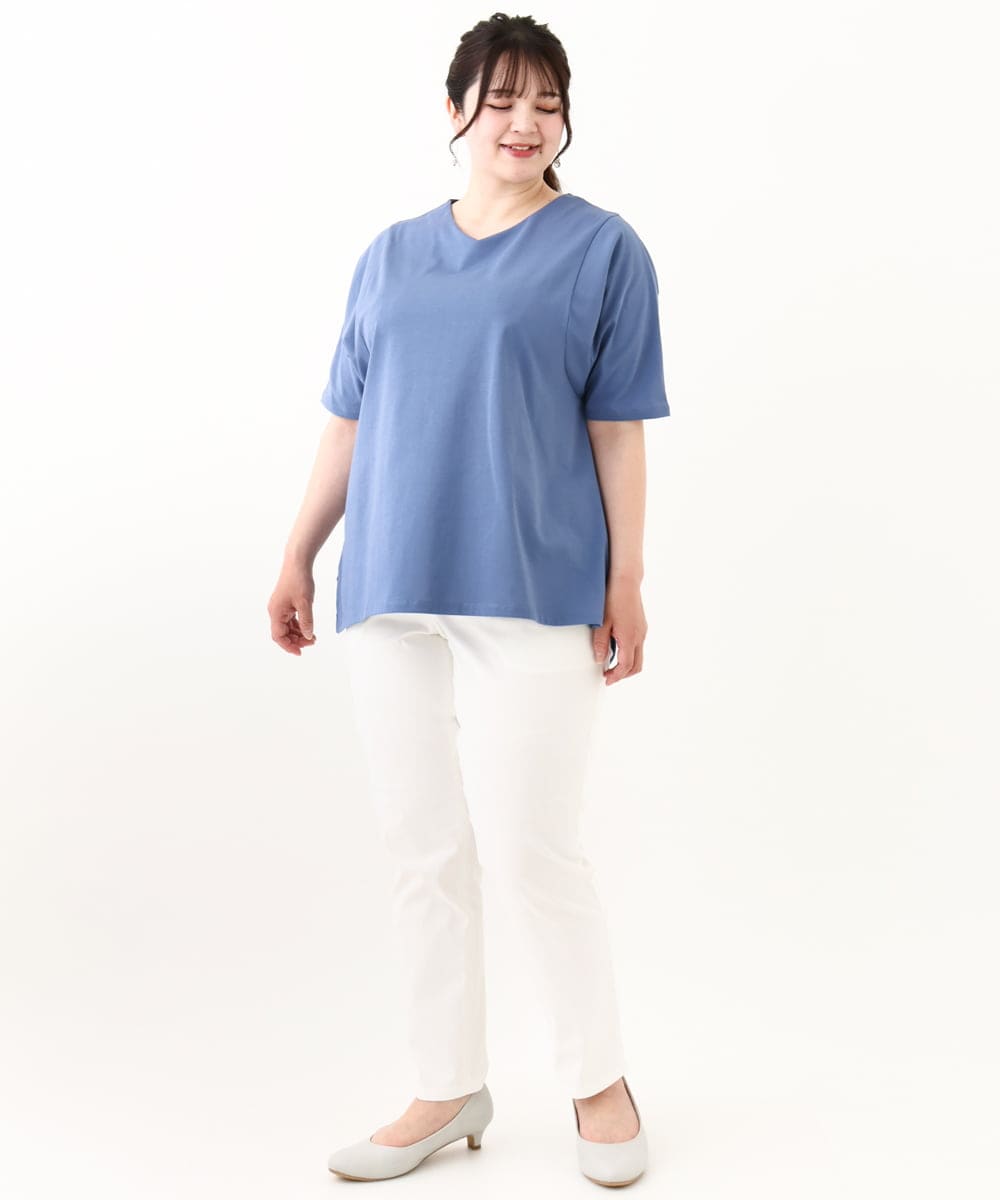 OLKHV13064 eur3(エウルキューブ) 【大きいサイズ/汗染み防止】Vネックカットソー ブルー(55)