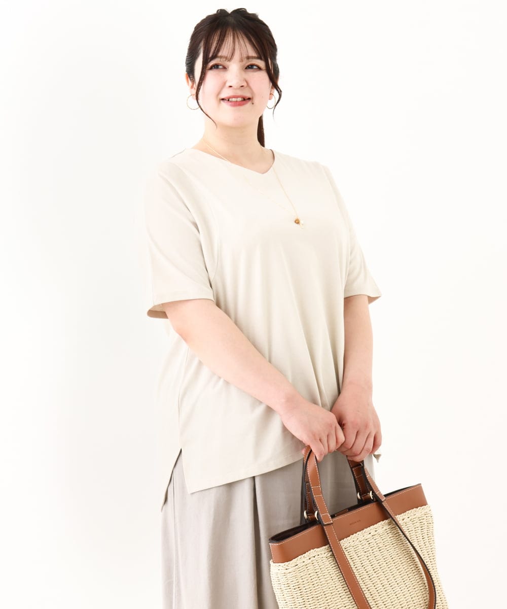 OLKHV13064 eur3(エウルキューブ) 【大きいサイズ/汗染み防止】Vネックカットソー ライトグレー(91)