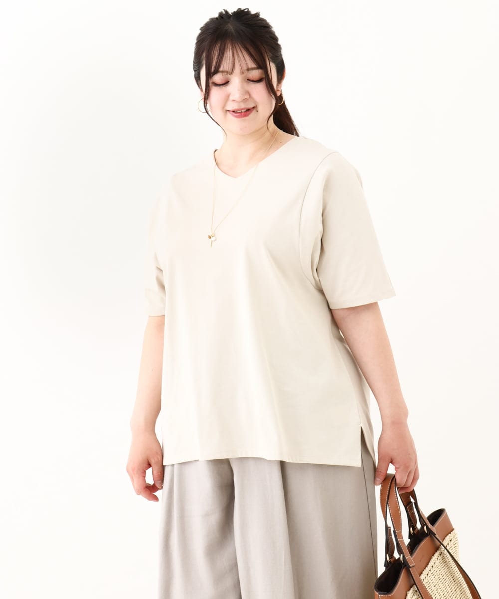 OLKHV13064 eur3(エウルキューブ) 【大きいサイズ/汗染み防止】Vネックカットソー ライトグレー(91)