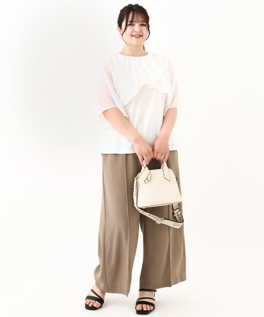OLKHV28069 eur3(エウルキューブ) 【大きいサイズ/a.v.v×eur3】シフォンケープレイヤードトップス ホワイト(90)