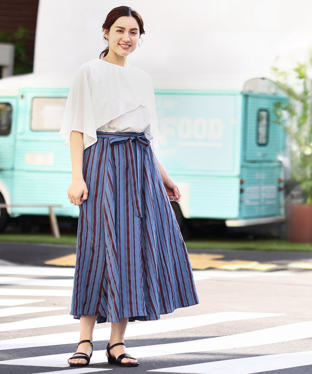 OLKHV28069 eur3(エウルキューブ) 【大きいサイズ/a.v.v×eur3】シフォンケープレイヤードトップス ホワイト(90)
