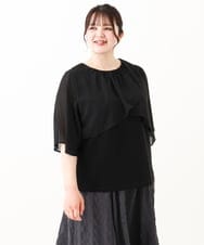 OLKHV28069 eur3(エウルキューブ) 【大きいサイズ/a.v.v×eur3】シフォンケープレイヤードトップス ブラック(94)