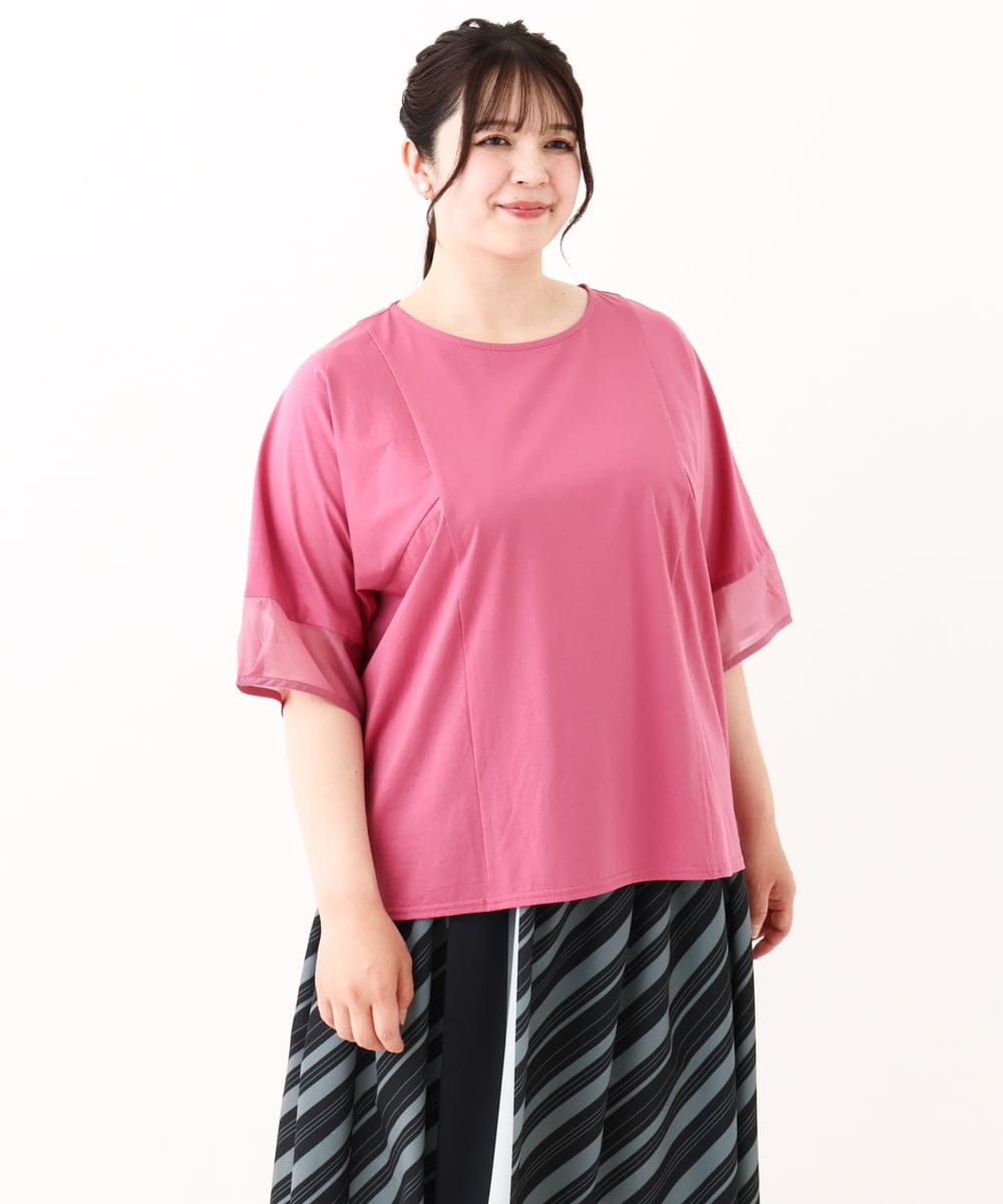 OLKHV38059 eur3(エウルキューブ) 【大きいサイズ/接触冷感】コクーンスリーブカットソー ピンク(03)