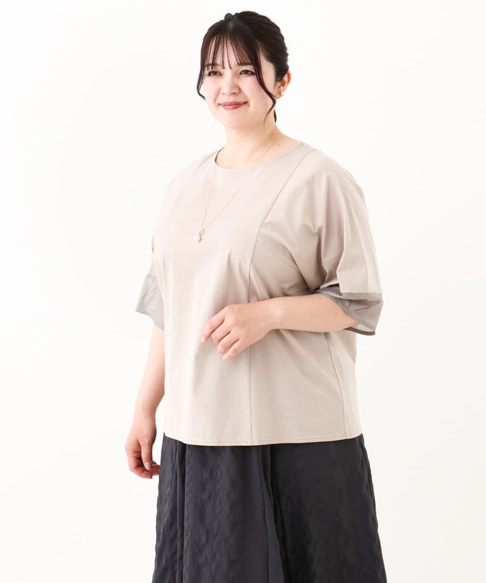 OLKHV38059 eur3(エウルキューブ) 【大きいサイズ/接触冷感】コクーンスリーブカットソー グレージュ(89)
