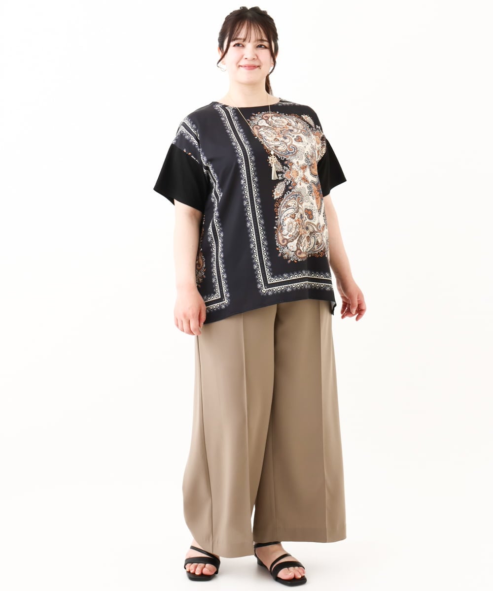 OLKHV48089 eur3(エウルキューブ) 【大きいサイズ/接触冷感】パネルプリントトップス ブラック(94)