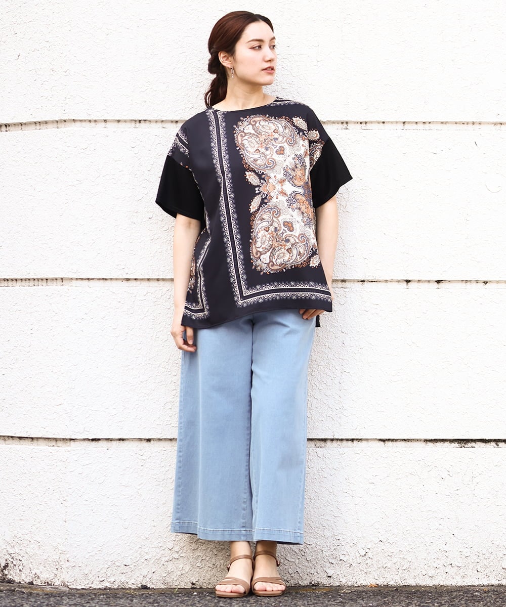 OLKHV48089 eur3(エウルキューブ) 【大きいサイズ/接触冷感】パネルプリントトップス ブラック(94)
