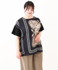 OLKHV48089 eur3(エウルキューブ) 【大きいサイズ/接触冷感】パネルプリントトップス ブラック(94)