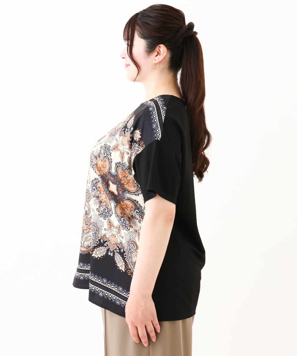 OLKHV48089 eur3(エウルキューブ) 【大きいサイズ/接触冷感】パネルプリントトップス ブラック(94)