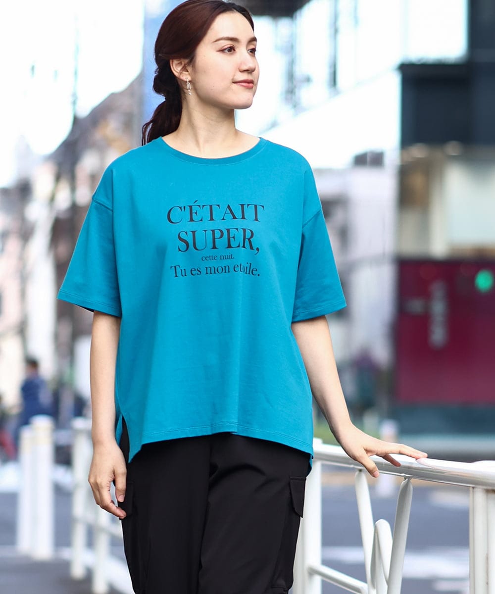 OLKHV56054 eur3(エウルキューブ) 【大きいサイズ/a.v.v×eur3】コットンロゴTシャツ ブルー(55)