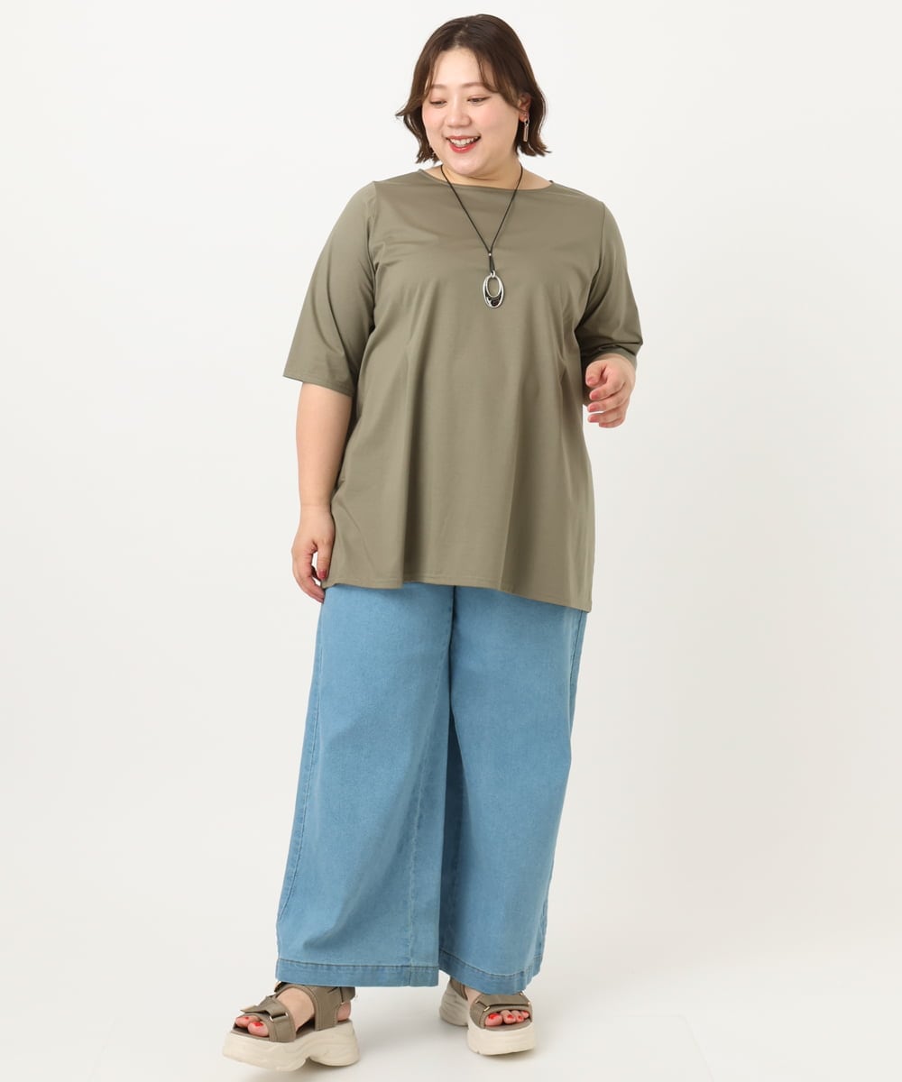 OLKIA45079 eur3(エウルキューブ) 【大きいサイズ/接触冷感】タックジャージートップス カーキ(36)