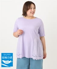 OLKIA46089 eur3(エウルキューブ) 【大きいサイズ/接触冷感】スカラップコンビプルオーバー ラベンダー(60)