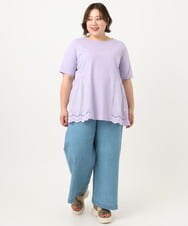 OLKIA46089 eur3(エウルキューブ) 【大きいサイズ/接触冷感】スカラップコンビプルオーバー ラベンダー(60)