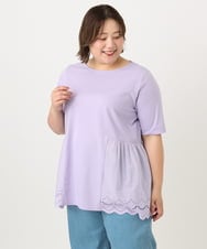 OLKIA46089 eur3(エウルキューブ) 【大きいサイズ/接触冷感】スカラップコンビプルオーバー ラベンダー(60)