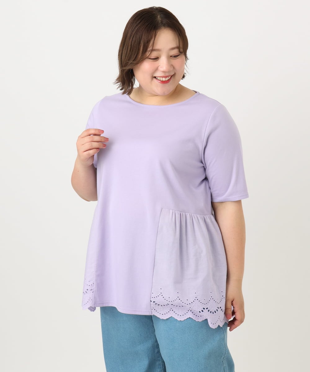 OLKIA46089 eur3(エウルキューブ) 【大きいサイズ/接触冷感】スカラップコンビプルオーバー ラベンダー(60)