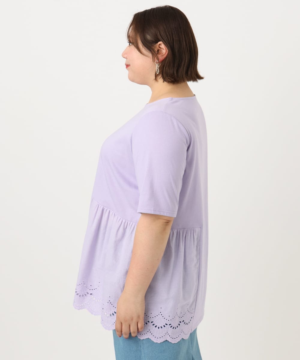 OLKIA46089 eur3(エウルキューブ) 【大きいサイズ/接触冷感】スカラップコンビプルオーバー ラベンダー(60)