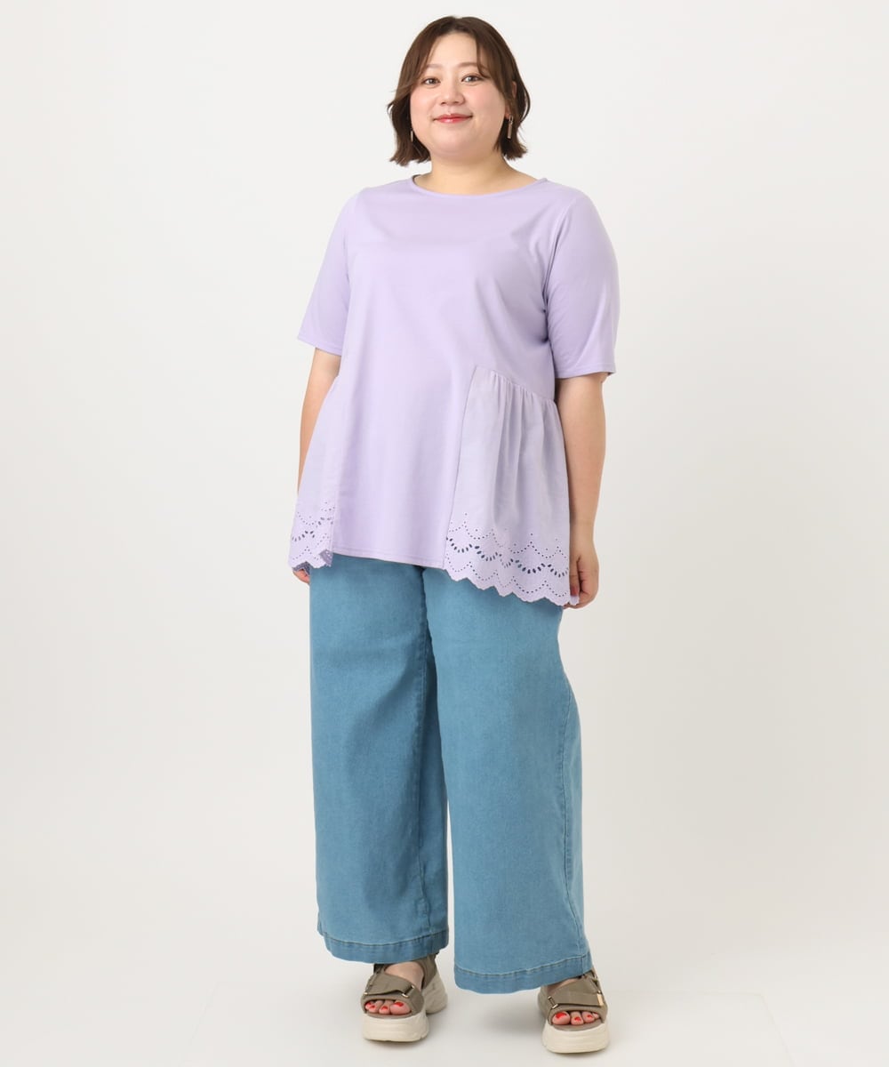 OLKIA46089 eur3(エウルキューブ) 【大きいサイズ/接触冷感】スカラップコンビプルオーバー ラベンダー(60)