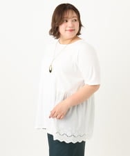 OLKIA46089 eur3(エウルキューブ) 【大きいサイズ/接触冷感】スカラップコンビプルオーバー ホワイト(90)