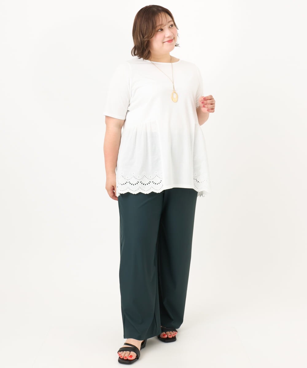 OLKIA46089 eur3(エウルキューブ) 【大きいサイズ/接触冷感】スカラップコンビプルオーバー ホワイト(90)