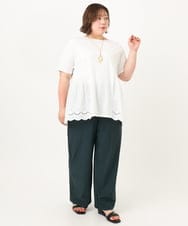 OLKIA46089 eur3(エウルキューブ) 【大きいサイズ/接触冷感】スカラップコンビプルオーバー ホワイト(90)