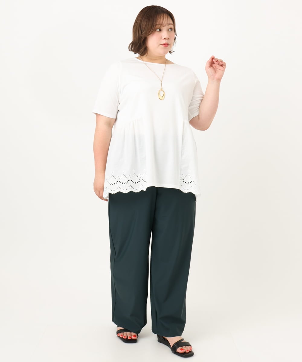 OLKIA46089 eur3(エウルキューブ) 【大きいサイズ/接触冷感】スカラップコンビプルオーバー ホワイト(90)
