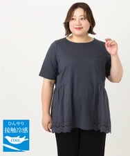 OLKIA46089 eur3(エウルキューブ) 【大きいサイズ/接触冷感】スカラップコンビプルオーバー ダークグレー(93)