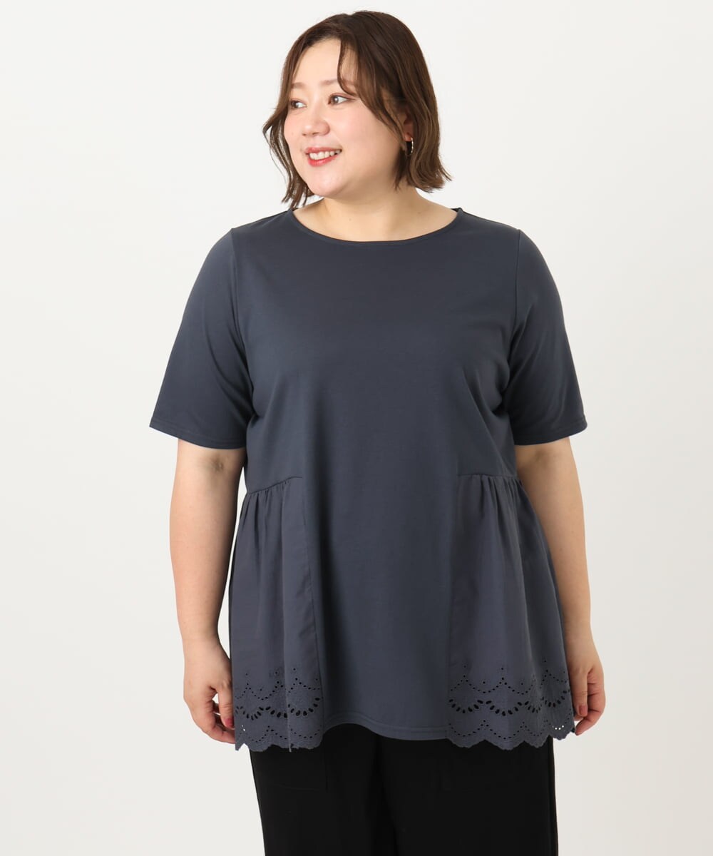 OLKIA46089 eur3(エウルキューブ) 【大きいサイズ/接触冷感】スカラップコンビプルオーバー ダークグレー(93)