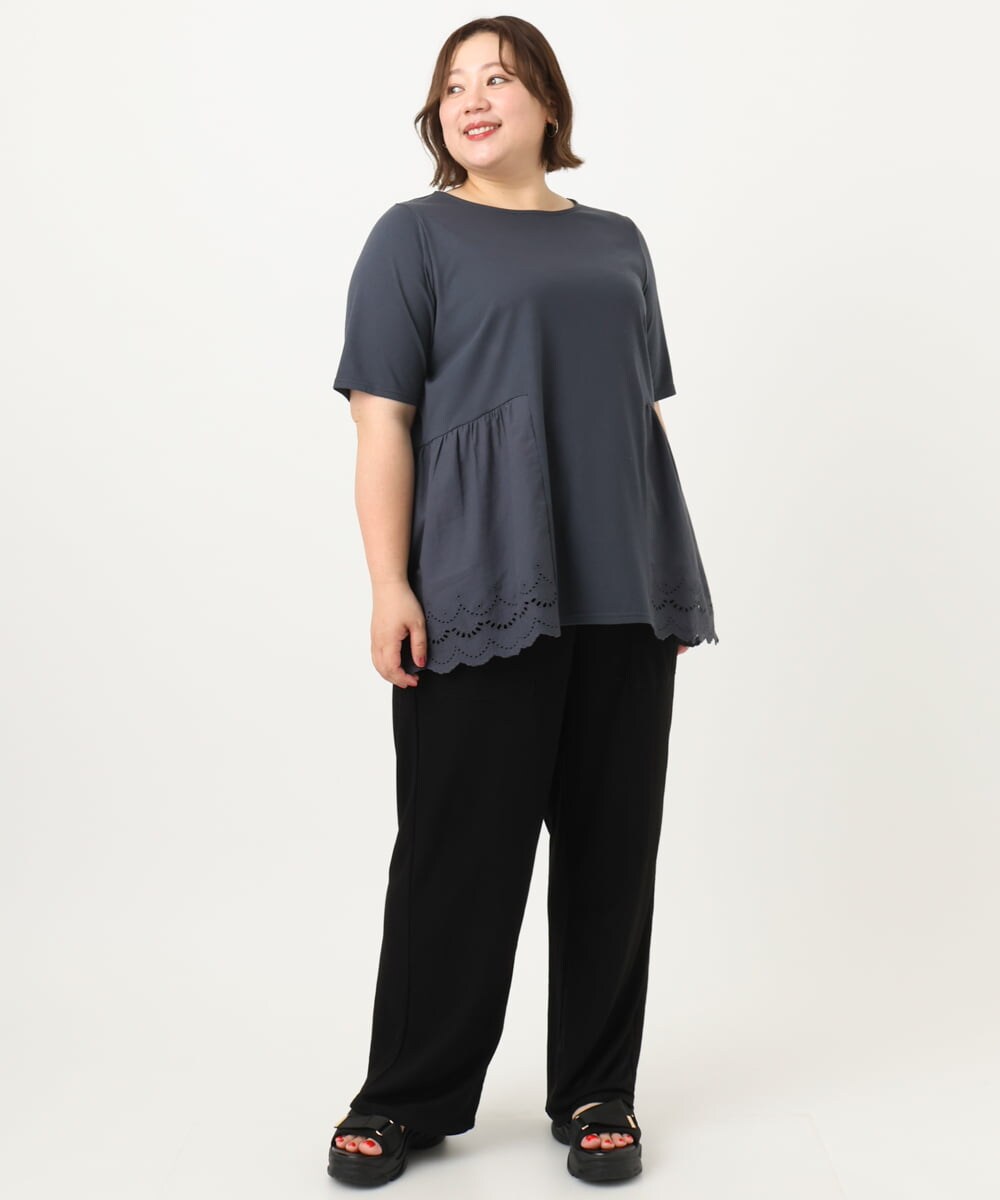OLKIA46089 eur3(エウルキューブ) 【大きいサイズ/接触冷感】スカラップコンビプルオーバー ダークグレー(93)