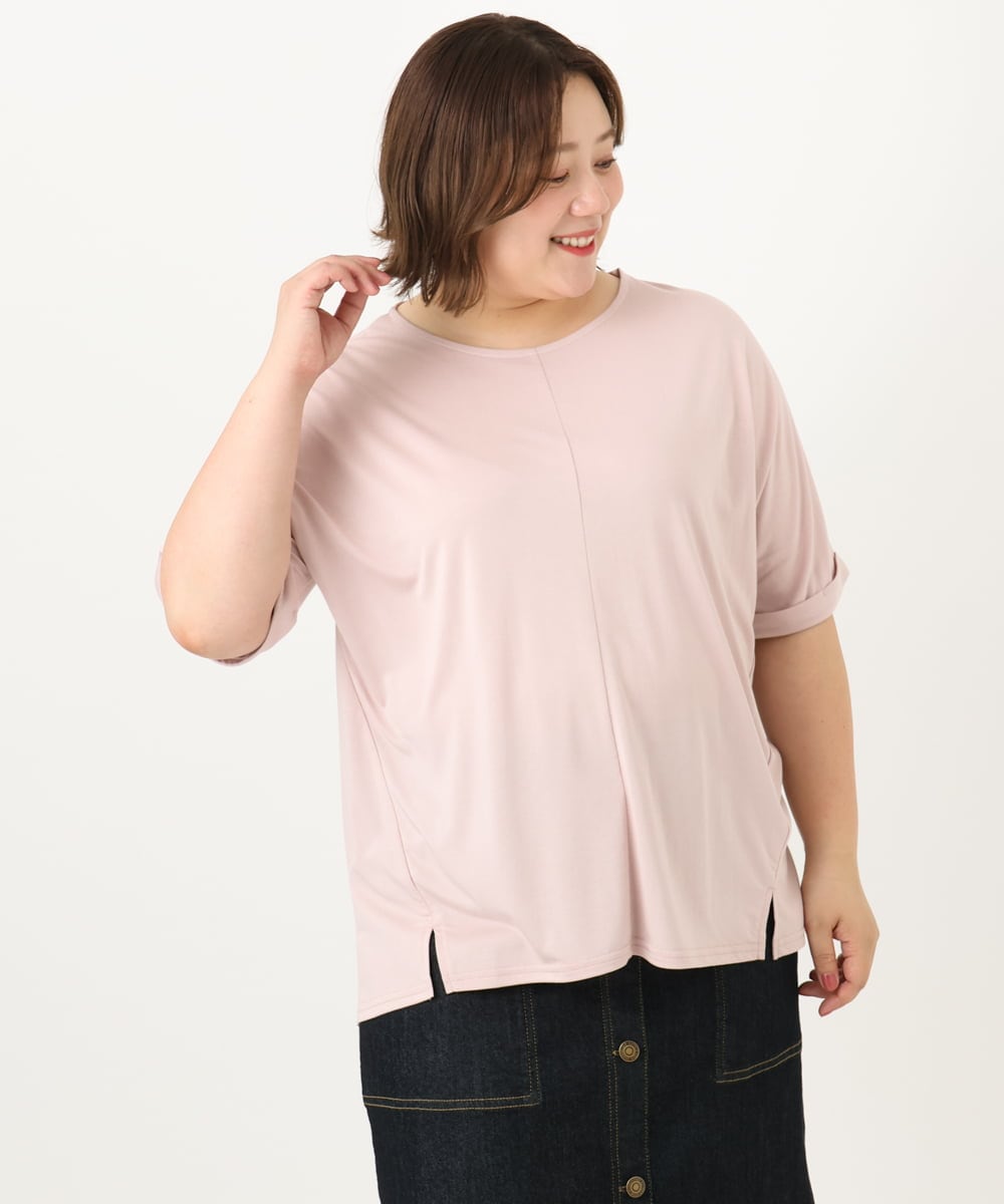 OLKIA50054 eur3(エウルキューブ) 【大きいサイズ/接触冷感】UVカットロールアップスリーブTシャツ ライトピンク(01)