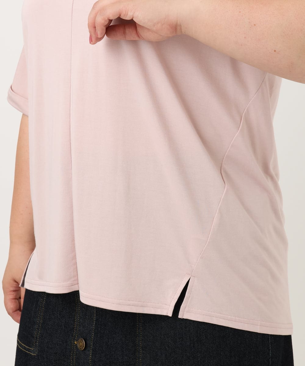 OLKIA50054 eur3(エウルキューブ) 【大きいサイズ/接触冷感】UVカットロールアップスリーブTシャツ ライトピンク(01)