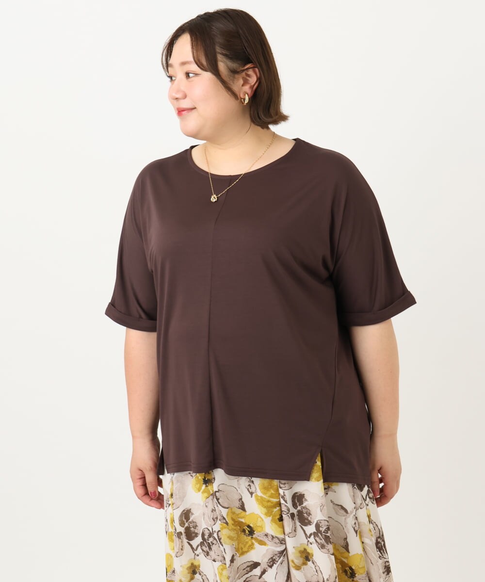 OLKIA50054 eur3(エウルキューブ) 【大きいサイズ/接触冷感】UVカットロールアップスリーブTシャツ ダークブラウン(87)