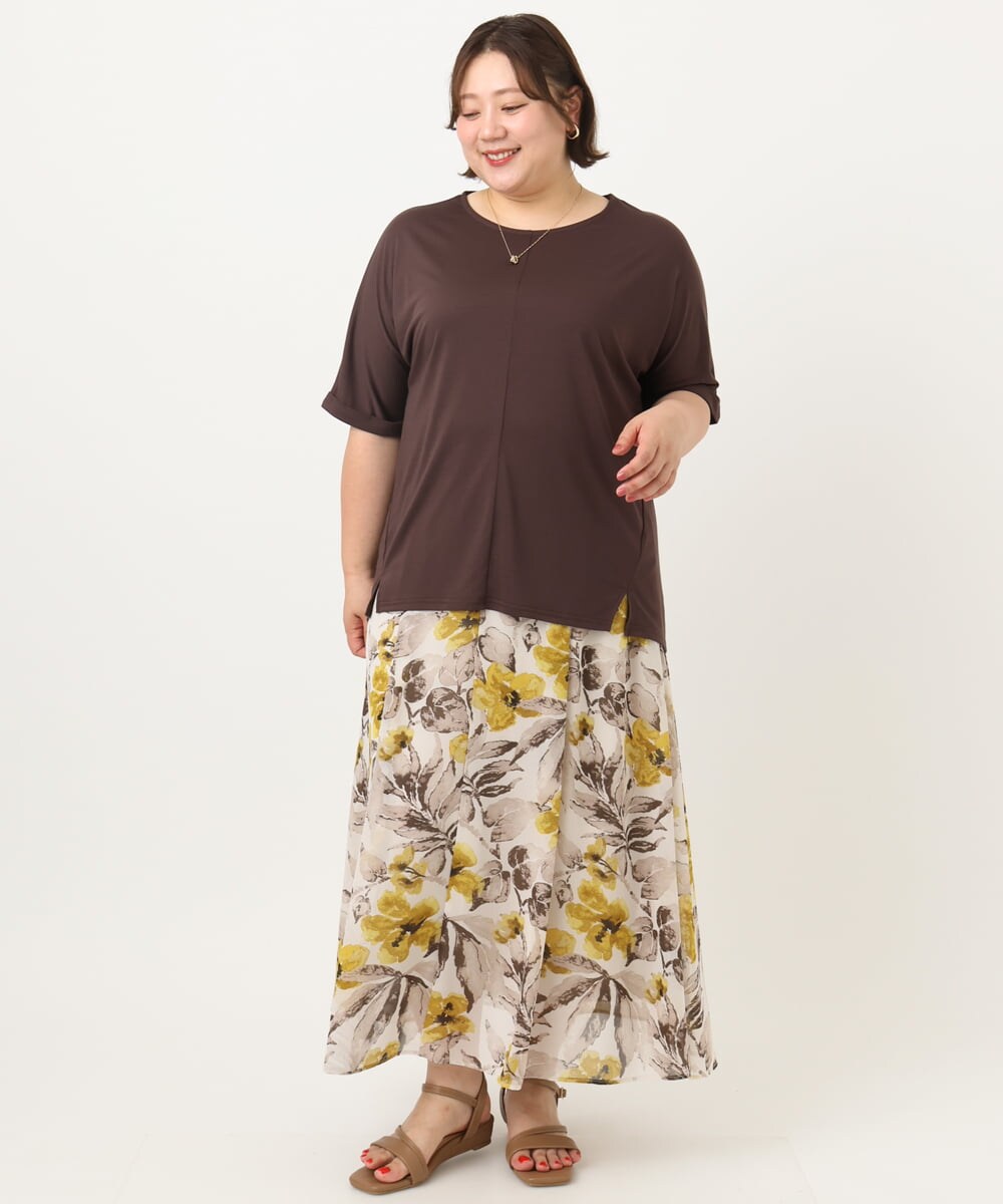 OLKIA50054 eur3(エウルキューブ) 【大きいサイズ/接触冷感】UVカットロールアップスリーブTシャツ ダークブラウン(87)